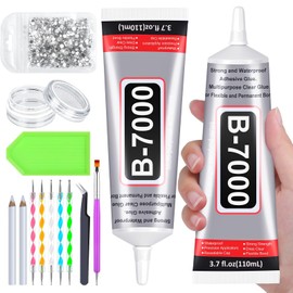 Evatage B7000 Glue Clear with Precision Tip, 2Pcs 110mL Jewelry Bead Gem Tac Glue, Bedazzling Adhesive with Silver Rhinestones, Dotting Pen Tool for Jewelry Making Clothe Fabric Shoes DIY Crafts Nail Art