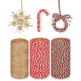 KAHEIGN 3 x Christmas Yarn, Christmas Jute String and Cotton Cord, 100 m Red, White, Green, Craft Cord for Gift Wrapping and Christmas Crafts