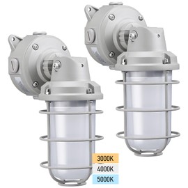 LEONLITE 3CCT LED Vapor Tight Jelly Jar Light, 15W/20W/30W Industrial Integrated Vapor Proof Jar Light, 3000K 40000K 5000K Wall/Ceiling Caged Mount Vapor Tight Light Fixture, 100-277V, UL, Pack of 2