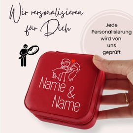GRAZDesign Schmuckkästchen personalisiert mit Namen, klein in rot, Reise Schmuckschatulle für Ohrringe und Schmuck