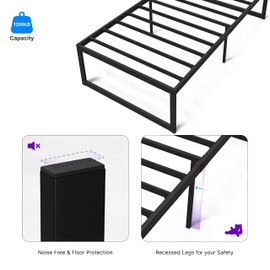 NapQueen Alpha Heavy Duty New 14-Inch Metal Platform Bed Frame/Easy Assembly/Sturdy & withstands up to 2800lbs of Weight/Non-Slip & Noise Free Modular Design/No Box Spring Required, Twin