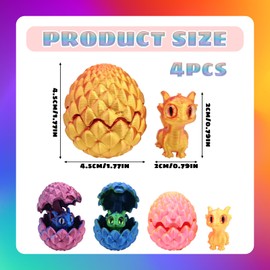 4 Pcs 3D Printed Dragon Set, Mini 3D Printed Animals, Dragons Eggs With Dragon Inside, Creative Desk Decor For Home Office, Unique Gift for Collectors and Decor Enthusiasts