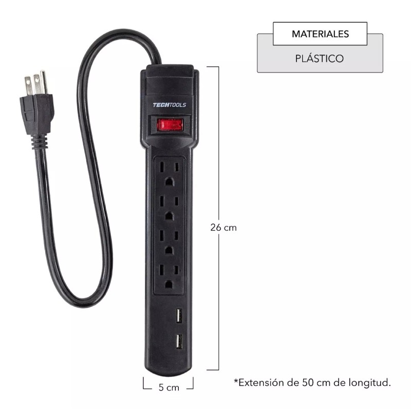 CNX Barra Multicontacto De 4 Tomas Polarizadas Y 2 Usb