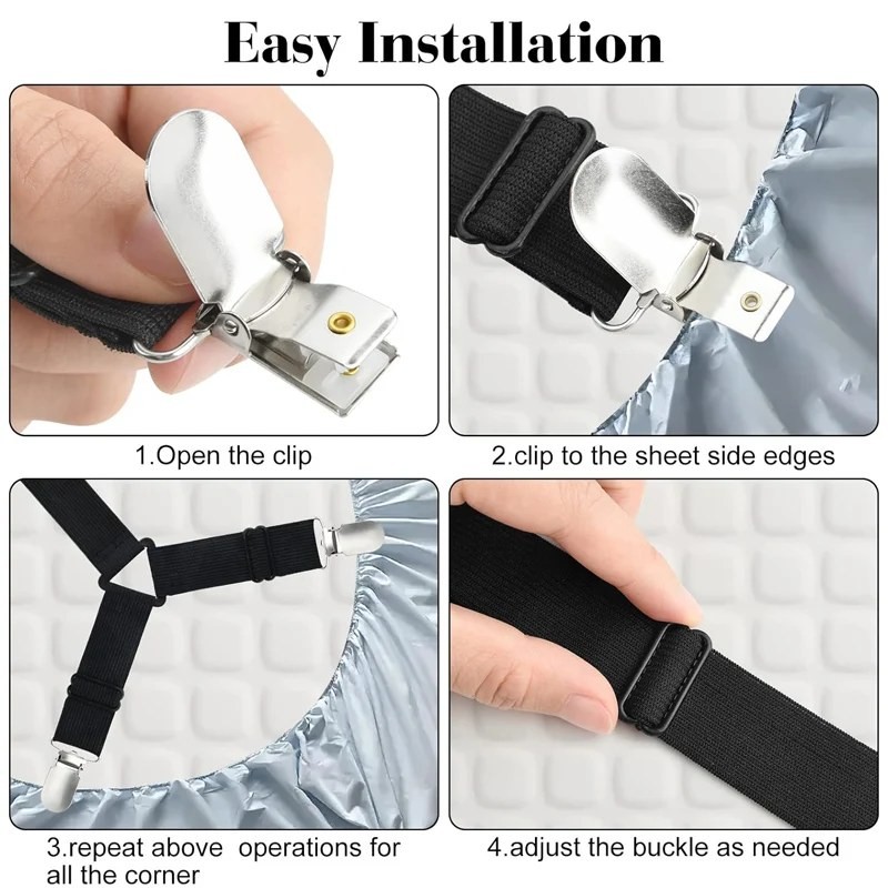 OrganiMax Bed Sheet Clips Fastener – Adjustable Elastic Straps for