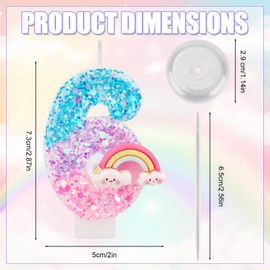 Regenbogen Geburtstagszahlkerze, Glänzende Bunte Macaron Geburtstagskuchenkerzen Partyzubehör mit Cartoon Thema Regenbogen Kuchendekorationen (Zahl 6)