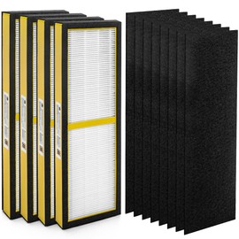 BlueStars FLT4825 HEPA Filter B Replacement for AC4825 AC4300 AC4900 AC4825DLX AC4850 CDAP4500, AP2200 Air Purifier, 4 H13 True HEPA Filters + 8 Activated Carbon Pre-Filters, HEPA Pure Version, Yellow