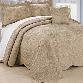 Serenta Damask 4 Piece Bedspread Set, King, Incense