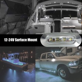 ALFU 10PCS White DC12V-24V 4 LED Side Marker Indicator Lights Lamp Front Rear Tail Clearance Lamp Interior Lights with Chrome Bezel Universial for Auto Car Bus Truck Lorry Trailer Boat Deck Courtesy