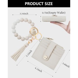 Sunpour Small Wristlet Wallets for Women Keychain Wristlet Wallet RFID Blocking Key Chain Wallet With Zipper Coin Pocket,2 Id Window(Beige)