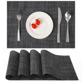 Myir JUN Washable Place Mats, Set of 4, Woven Place Mats, Non-Slip, Tear-Resistant, Heat Resistant, Vinyl Place Mats for Kitchen, Dining Table, Hotel, Place Mats 30 x 43.5 cm (Dark Grey)