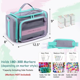 APOFFICE Marker Storage Organizer Case for 180–300 Markers – Large Marker Holder with Divider, Travel Carrying Case for Alcohol Markers, Pens, Colored Pencils, and Stationery – Portable Art Supply Bag