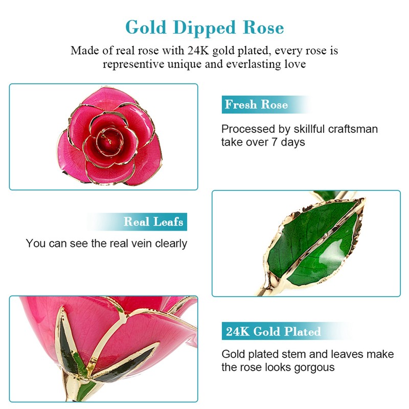Long Stem Dipped 24k Gold Rose in Gift Box with