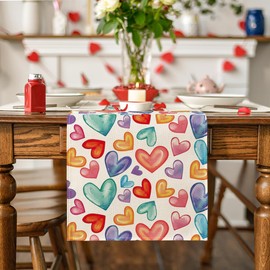 Artoid Mode Colorful Love Heart Valentine's Day Table Runner, Seasonal Pride Month Spring Summer Kitchen Dining Table Decoration for Home Party Decor 13x90 Inch