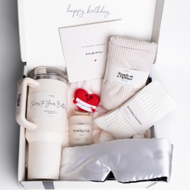lovebug Mom Birthday Gifts - Thoughtful Gift Box for Mom with Blanket, Candle, Tumbler, Socks, Self Care Items - Get Well Soon Care Package Set - Spa Gift Baskets for Women