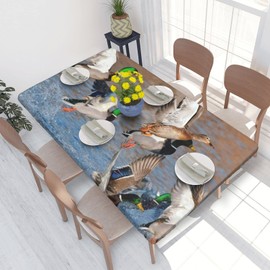 LAZIRO Mallard Ducks Print Oblong Fitted Tablecloth,Rectangular Tablecloth, Restaurant Kitchen Table Cover,Can Customize Your Photos for You
