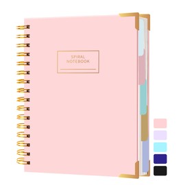 Hardcover Spiral Notebook with Tabs 6.1"x8.3" Small Spiral Lined Journals for Women Men with Dividers 220 Pages College Ruled Composition Notebook 5 Subject Notebook for Work School Gifts, Pink