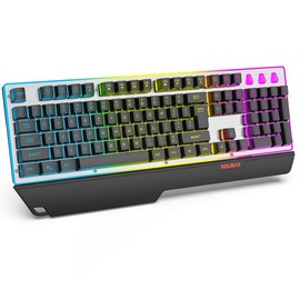 Wired Gaming Keyboard with Wrist Rest, RGB Backlit Mechanical Feel Anti-Ghosting Keyboard + Removable Wrist Rest, 2-in-1 PC Gamer Accessories backlit keyboard - Color: white