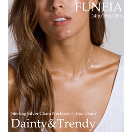 FUNEIA 925 Sterling Silver Necklace for Women Trendy Dainty Real Silver Chain Necklace Simple Thin Box Chain Beaded Chain Snake Chain Herringbone Necklaces Jewelry 14/16/18 Inch