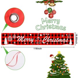 Fvviia Large Merry Christmas Banner Outdoor Red Grid Christmas Banner Indoor Hanging Decor Christmas Holidays Party Decor Yard Supplies (19.7 inch x 10 Feet)