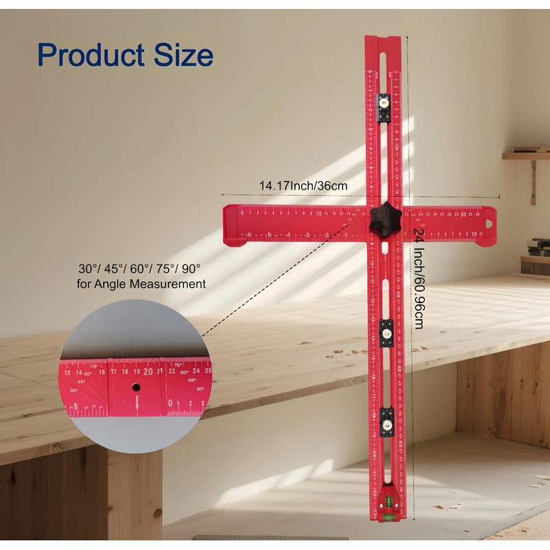 5-in-1 T Square Ruler 24 Inch, Multifunctional Drilling Positioning Ruler