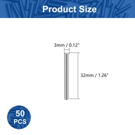 MroMax Stainless Steel Dowel Pin Cylindrical Dowel Pins 3x32mm Shelf Pegs for Metal Devices Furniture Installation Wood Bunk Bed Support Shelves Silver Tone 0.12" x 1.26" (DxH) 50Pcs