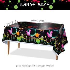 Tatuo 3 Pack Neon Tablecloth, 108 x 54 Inches Black Light Reactive Glow Party Table Covers, Plastic Neons Tablecloth Disposable for Neon Birthday and Glow Party Decorations