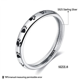 925 Sterling Silver Paw Prints Ring Cat Dog Paw Prints Birthday Gift for Women Girls 8 Sterling Silver 8 Sterling Silver Ring, 8, Sterling Silver, Sterling Silver