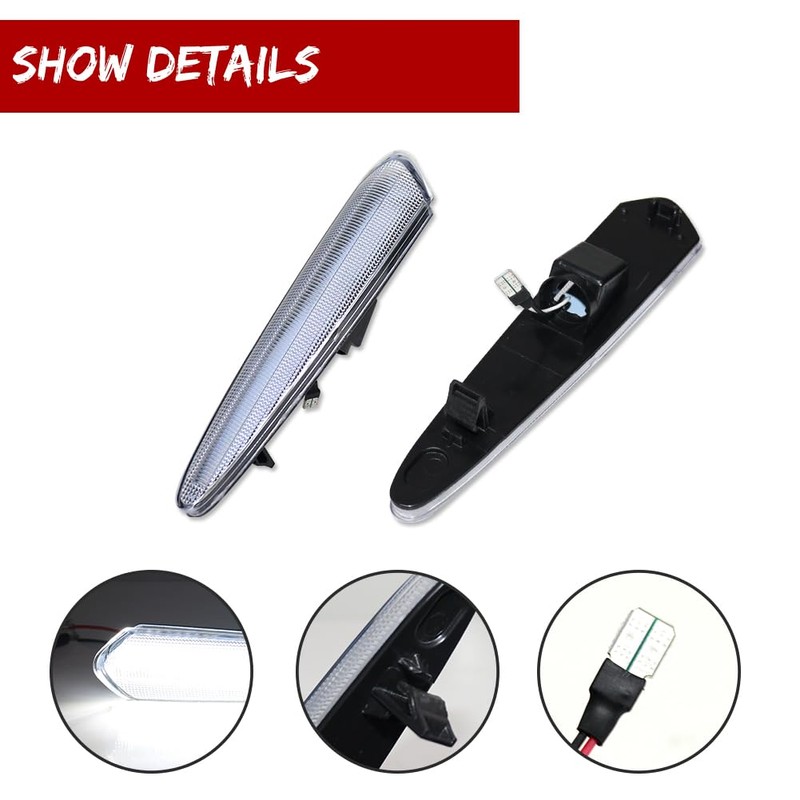 GTINTHEBOX Clear Lens White LED Rear Side Marker Lights for