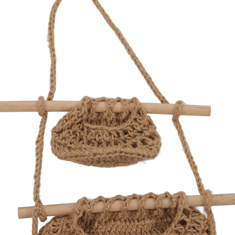 Hanging Fruit Basket 3 Tier Wall Mounted Handcraft Hemp Rope