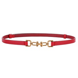 Tanpie Women Skinny Leather Belt for Dress Adjustable with Gold Buckle for Jeans Red
