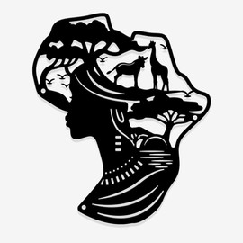 NBEADS Africa Map Woman Metal Wall Decor, 23.4x19.7cm Iron Modern Wall Decor Female and Map Line Home Hanging Drawing Wall Art Metal Wall Sculptures for Bedroom Living Room Black