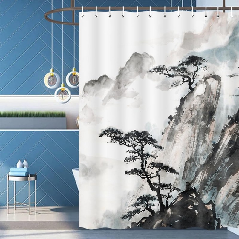 Coveimes Japanese Shower Curtain, Asian Scenic Shower Curtain Sets, Japanese