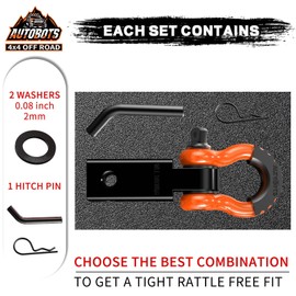 AUTOBOTS AUTOBOTS Tow Hitch Receiver 2", 45,000 Lbs Break Strength Shackle Hitch Receiver with 5/8" Screw Pin, 3/4 Shackle, Towing Accessories for Vehicle Trailer Recovery Off-Road Orange&Black