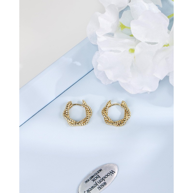 Teppdfann 18K Gold Plated Huggie Hoop Earrings - Twisted Texture