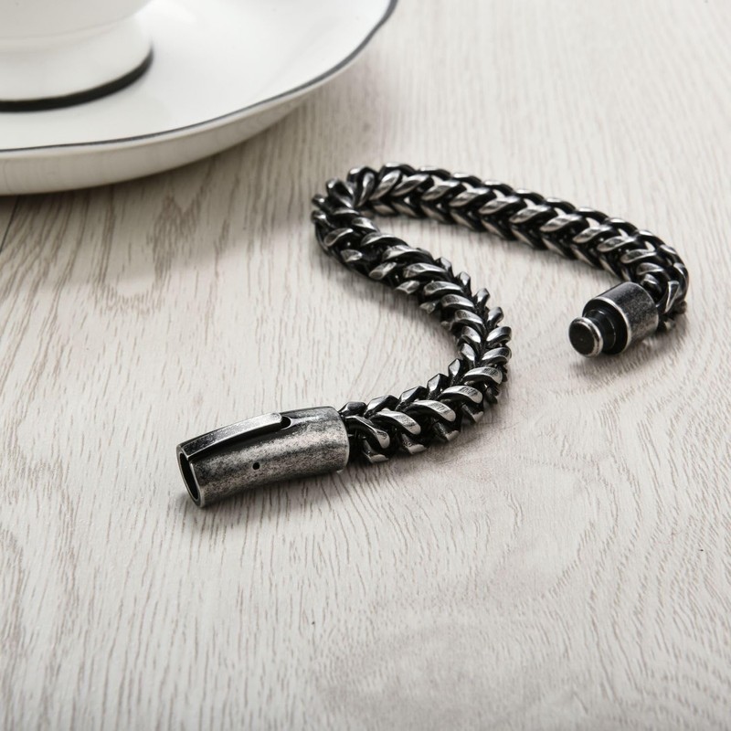 Ushinelit Retro Stainless Steel Bracelet Twist Rope Chain, Antique Black