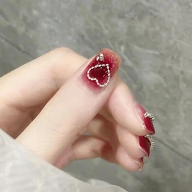 XUZOO Nail Tip, Short and Long, Cute, Christmas Nail Tip, Fashionable, Popular, Simple, False Claws, Crystal 3D Nails, For Hands, Simple Nail Stickers, False Nail Tool, Double Sided Tape, 24 Pieces