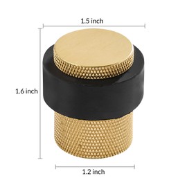SAILANKA Solid Brass Door Stopper Heavy Duty Cylindrical Floor Mount Door Stop with Rubber, Wall Protector Mounted Doorstop Protect Door Knobs, 1-3/5" Height, 1 Pack, Brushed Brass