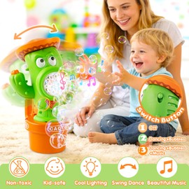 Cactus Bubble Machine, Automatic Bubble Blower with Music & Wiggle Action, Portable Handheld Bubble Maker with Lights, Birthday Gifts for Toddlers, Party Favors Toys, Easter Basket Stuffers for Kids