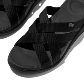 FitFlop Women's F-Mode Go Webbing Flatform Strappy Slides All Black 9 Medium