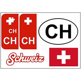 Daged Switzerland Sticker Card 5 Pieces – Foreign License Plate Car Motorcycle Biker Flag Vinyl KN