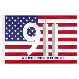 Never Forget 911 Flags 3x5 Ft Patriot Day Flags with Brass Grommets for Indoor and Outdoor, We Will Never Forget 9/11 Flags for Outside Garden Lawn House Decorations