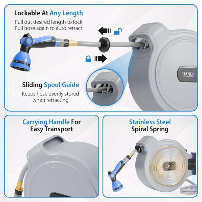 USA Based Retractable Garden Hose Reel, 1/2 in x 50