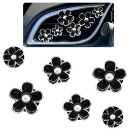 ORIESSE 6pcs Black Daisy Flower Car Air Freshener Vent Clips,3 Sizes Sparkle Black Silver Flowers Car Vent Clips,Women Girly Car Air Freshener,Cute Flowers Car Accessories,Refillable Car Diffuser