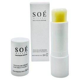 Unsichtbarer VEGAN-Solar-Stick, hoher Schutz LSF 50+ für Gesicht, Körper, Lippen. Geeignet für Frauen, braune Flecken am Körper und jeden Bereich zum Schutz vor Sonnenstrahlen. Hergestellt in Italien