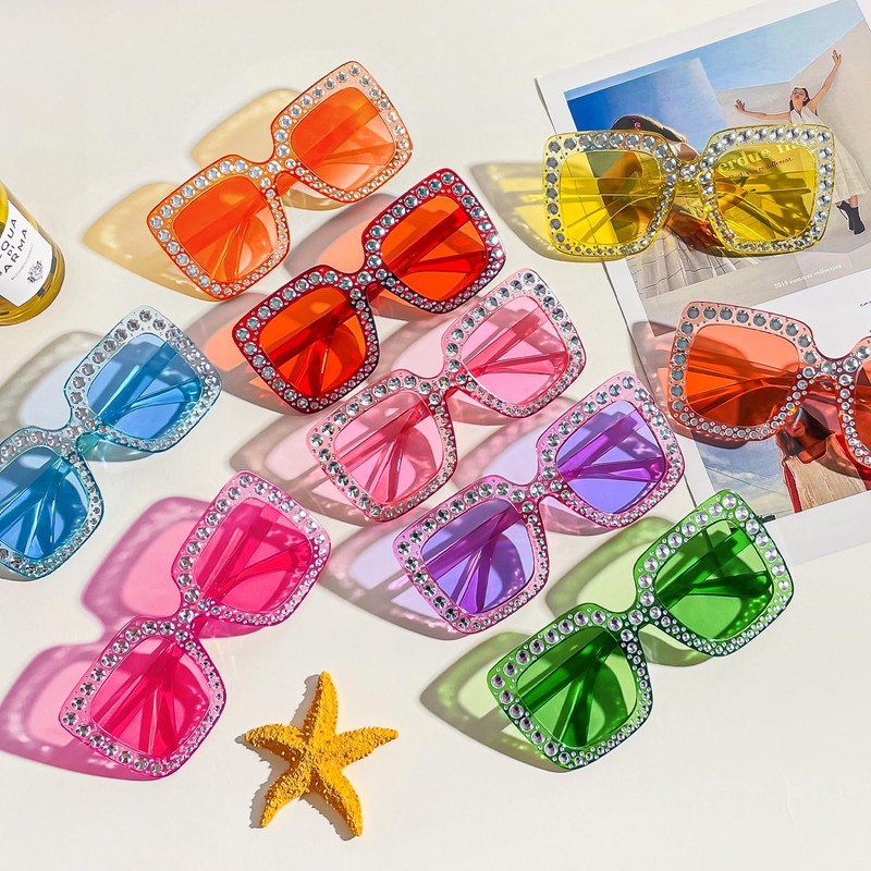 SUNOVELTIES 18 Pcs Women Sparkling Crystal Sunglasses Transparent Oversized Disco