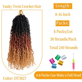 Kulayss Cabello Trenzado Yanky Twist De 30 Cm, Pre-Enrollado, 30 Hebras Por Pieza, Mini Trenzas Passion Twist, Cabello Senegalés Para Trenzado (Ot30/27, 8 Piezas Por Paquete)