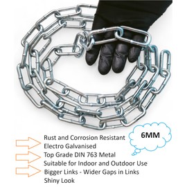 Heavy Duty Galvanised Metal Link Chain Stainless Steel for Bike Lock Padlock Security Gate Fence Gym Weight Lifting Extra Strong Long Length Welded Metal (6MM, 0.5 Metre)