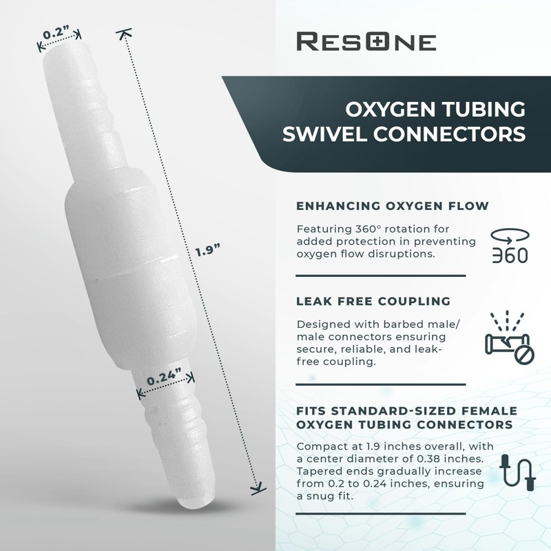 ResOne Oxygen Tubing Swivel Connectors 10-Pack - Nasal Cannula, Hose,