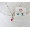 Mermaid necklace Starfish earrings Shell ring set gold pink turquoise