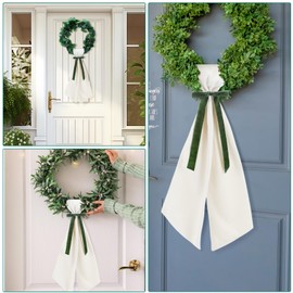 2 Pcs Velvet Wreath Sash for Front Door Large Velvet Bow Wreath Bouquet Sash for Fall Decor Sage Green Garland Ribbon Accessories for Christmas Embroidery Monogram Indoor Outdoor Decor